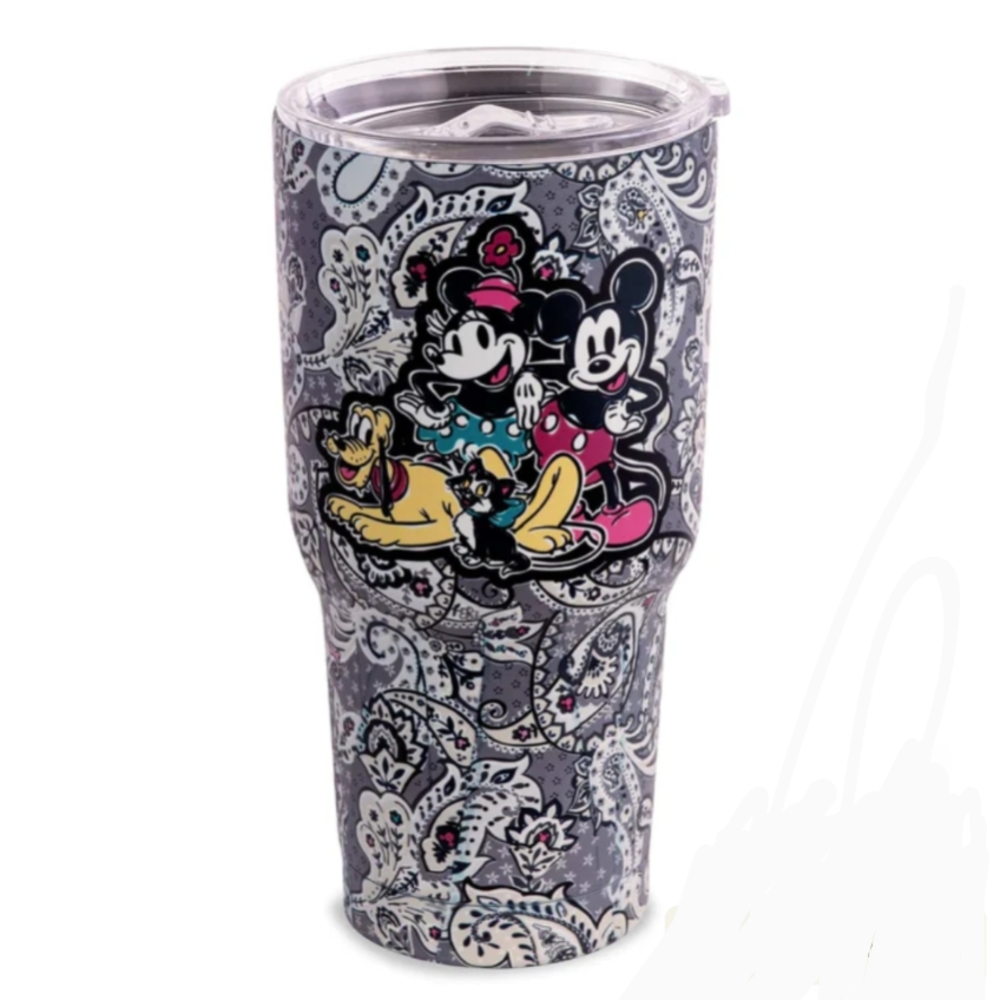 Vera Bradley Gray and Black Tumbler with Cartoon Design